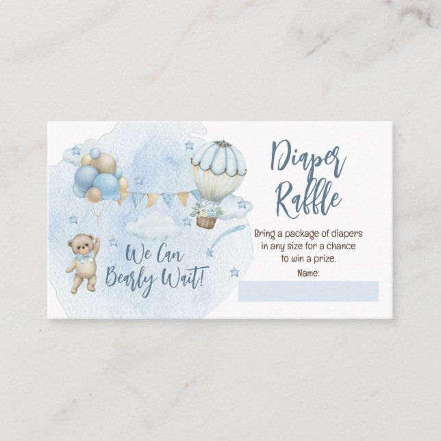 Teddy Bear Balloons Boy Bearly Wait Diaper Raffles Begleitkarte (Vorderseite)