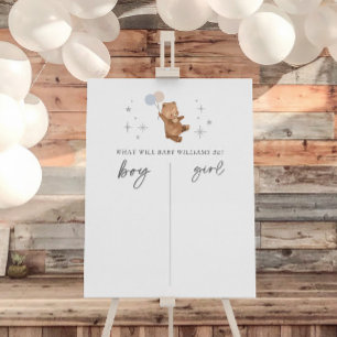 Teddy Bear Balloons Gender Reveal Voting Sign Poster