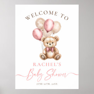 Teddy Bear Balloons Girl Baby Dusche Willkommen Poster