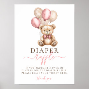 Teddy Bear Balloons Girl Baby Shower Windschutzsch Poster
