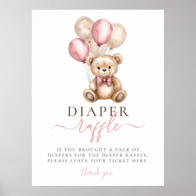 Teddy Bear Balloons Girl Baby Shower Windschutzsch Poster (Vorne)