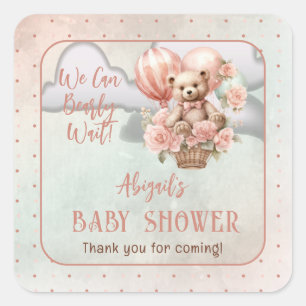 Teddy Bear Balloons Girl Bearly Wait Baby Shooter Quadratischer Aufkleber