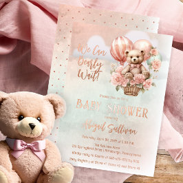 Teddy Bear Balloons Girl Bearly Wait Baby Shower Folieneinladung