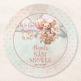 Teddy Bear Balloons Girl Bearly Wait Baby Shower Runder Pappuntersetzer