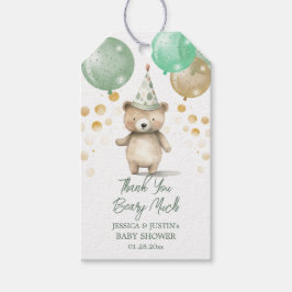 Teddy Bear Balloons Green Gold Baby Dusche Geschenkanhänger