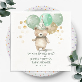 Teddy Bear Balloons Green Gold Baby Dusche Serviette