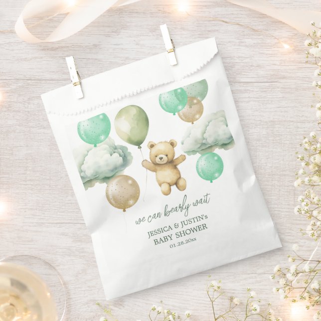 Teddy Bear Balloons Green Sky Baby Dusche Geschenktütchen (Ausgeschnitten)