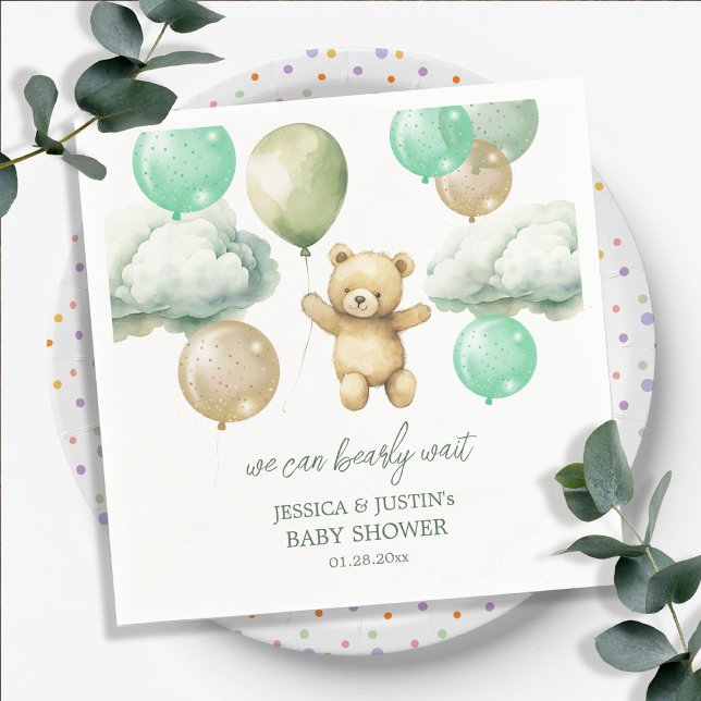 Teddy Bear Balloons Green Sky Baby Dusche Serviette (Von Creator hochgeladen)