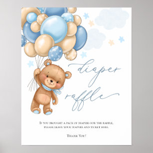Teddy Bear Balloons Kinderdusche Windelwindeln Poster