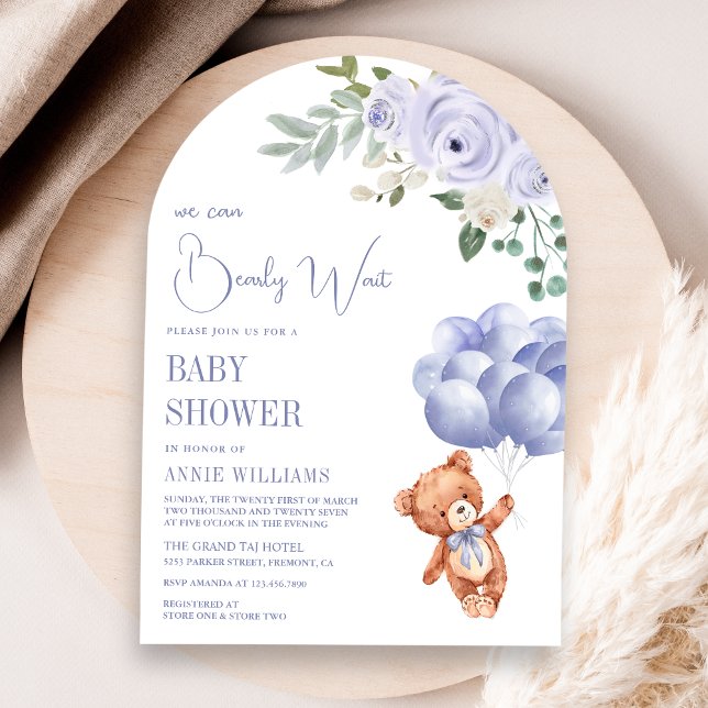 Teddy Bear Balloons Lila Blumenarmkissendusche Einladung (Von Creator hochgeladen)