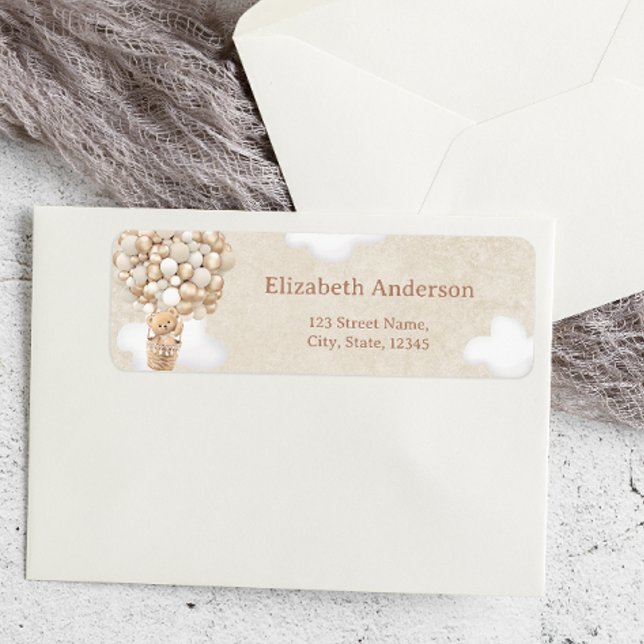 Teddy Bear Balloons Neutral Baby Shower Label (Von Creator hochgeladen)
