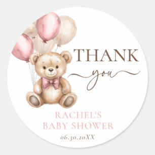 Teddy Bear Balloons Pink Baby Girl Dusche Runder Aufkleber
