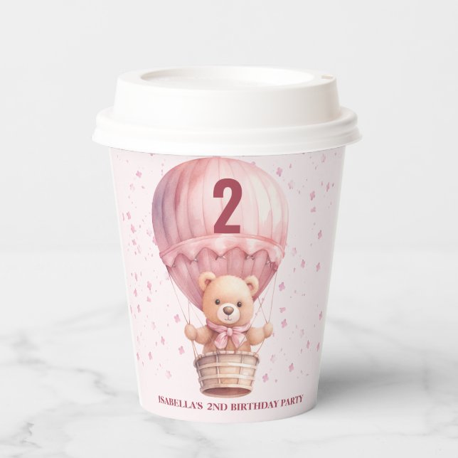 Teddy Bear Balloons Pink Birthday Paper Cups Pappbecher (Vorderseite)