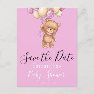 Teddy Bear Balloons Rosa Datum Postkarte