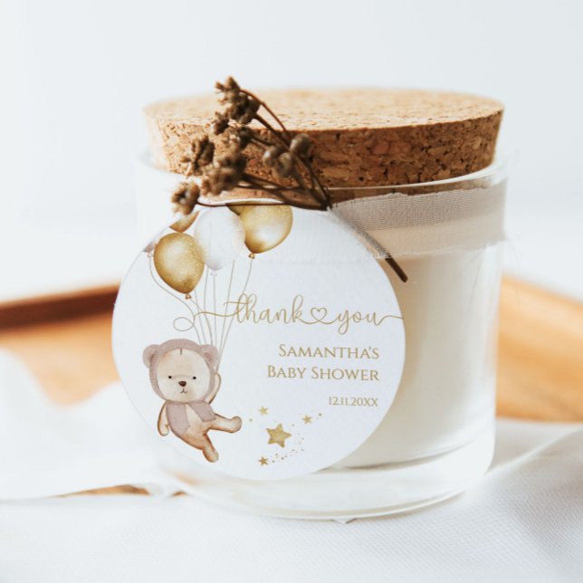 Teddy Bear Balloons Stars Baby Shower Boho Geschenkanhänger (Von Creator hochgeladen)