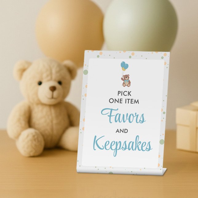 Teddy Bear Balloons Sweet Blue Baby Shower Favorit Sockelschild (Von Creator hochgeladen)