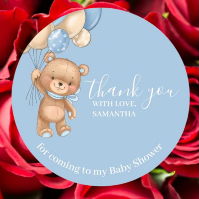 Teddy Bear Balloons Vielen Dank Runder Aufkleber (Express heartfelt gratitude with our Teddy Bear Balloons Thank You sticker. )