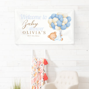 Teddy Bear Balloons Watercolor Babydusche Willkomm Banner