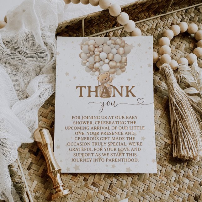 Teddy Bear Balloons White Fawn Baby Dusche Dankeskarte (Von Creator hochgeladen)