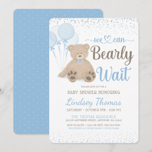 Teddy Bear Bearly Wait Confetti Boy Baby Dusche Einladung
