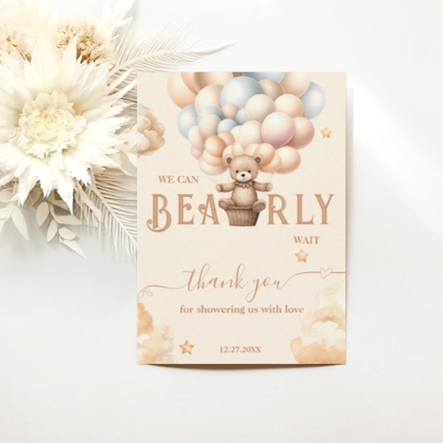 Teddy Bear Bearly Wait Gender Neutral Balloons Dankeskarte (Von Creator hochgeladen)