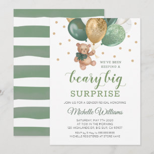 Teddy Bear Beary Big Surprise Gender Reveal Invita Einladung