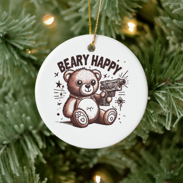 Teddy Bear Beary Happy Keramik Ornament (Baum)