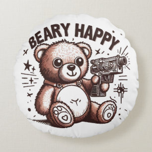 Teddy Bear Beary Happy Rundes Kissen