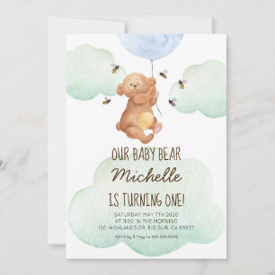 Teddy Bear Bees Baby Bear 1. Geburtstag Einladung