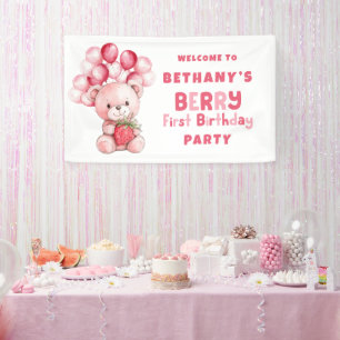 Teddy Bear Berry First Birthday Strawberry Willkom Banner
