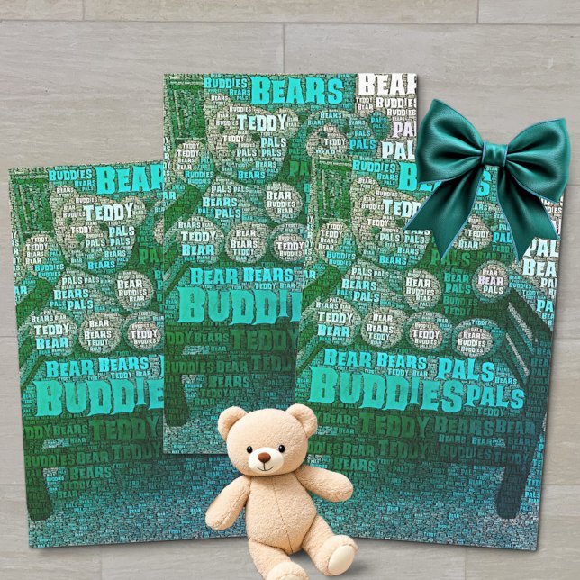 Teddy Bear Best Friends Embedded Word Cloud Seidenpapier (multicolor green blue tissue paper word cloud teddy bear design)