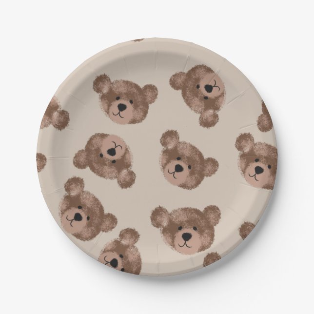 Teddy Bear Birthday Baby Shower Pappteller (Vorderseite)