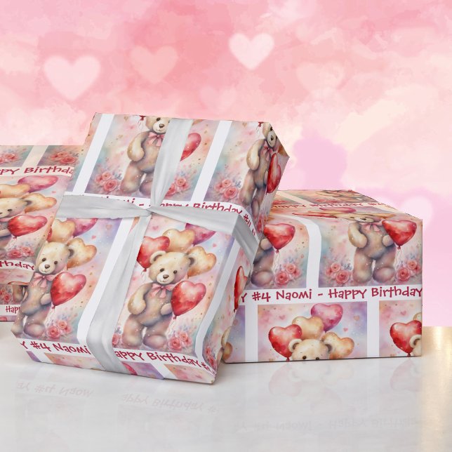 Teddy Bear Birthday Balloons Kindername & Alter Geschenkpapier (Von Creator hochgeladen)