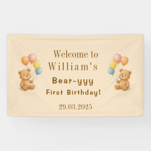Teddy Bear Birthday Banner mit Pastellballons