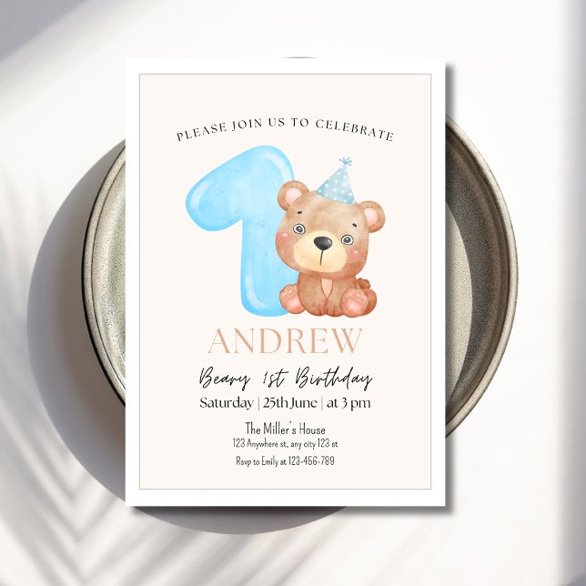 Teddy Bear Birthday Einladung, Minimalistischer Bä Einladung (Von Creator hochgeladen)