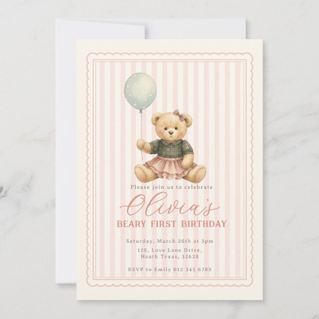 Teddy Bear Birthday Invitation Einladung (Vorderseite)