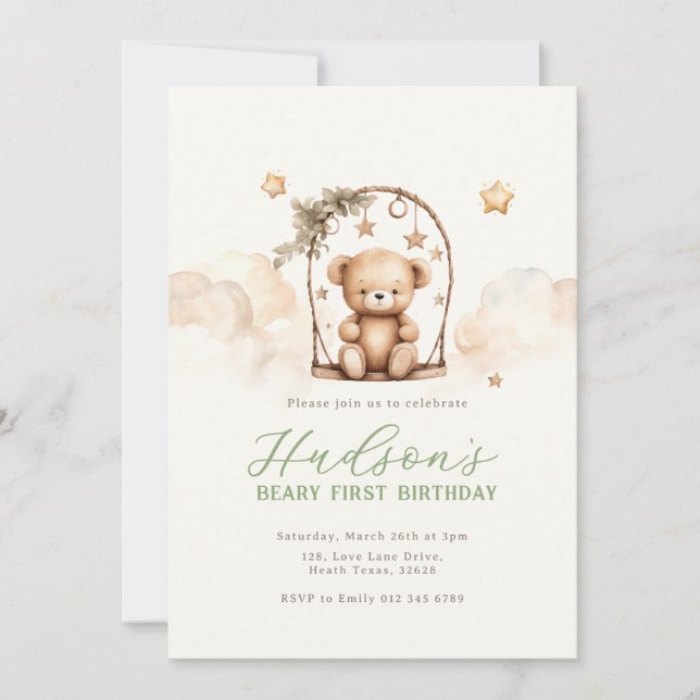 Teddy Bear Birthday Invitation Einladung (Vorderseite)