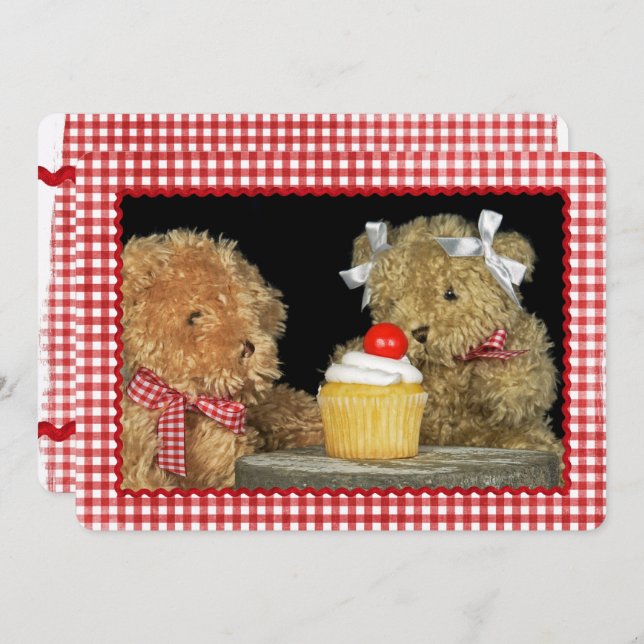 Teddy Bear Birthday Invite Einladung (Vorne/Hinten)