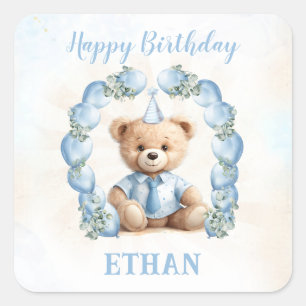 Teddy Bear Birthday Little Boy Blue Stickers