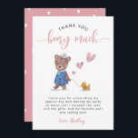 Teddy Bear Birthday Party Pink Dankeskarte<br><div class="desc">Niedliche Teddybär Thema Mädchen Geburtstagsfeier Dankeschön-Karte mit Aquarellbild-Abbildung eines Tubes in einem Seemann Outfit mit Entenspielzeug und rosa Herz. Die Nachricht dankt den Gästen für den Besuch des Party. Im Text oben steht: "Vielen Dank,  BEARY!"</div>