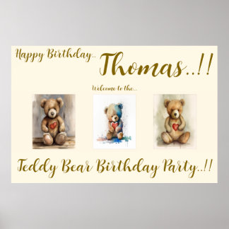 Teddy Bear Birthday Party Poster