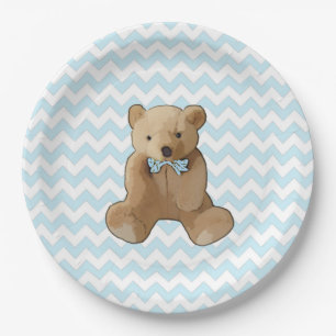 Teddy Bear Blau und Weiß Streifen Party Plättchen Pappteller