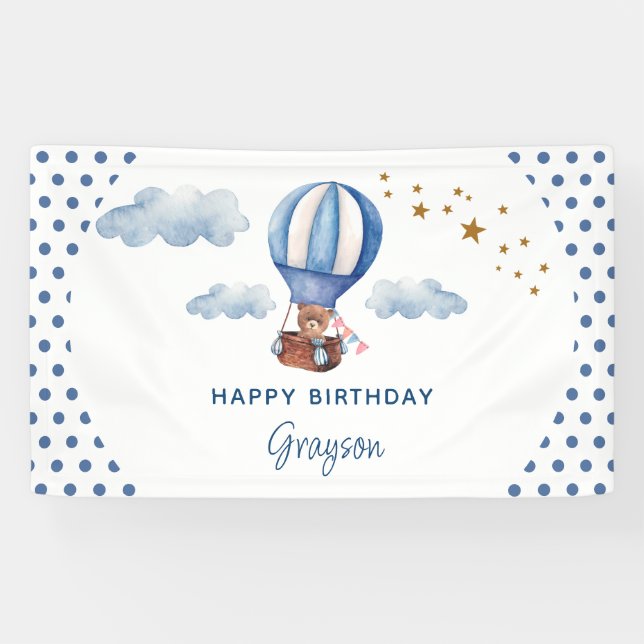 Teddy Bear Blue 1. Happy Birthday Banner (Horizontal)