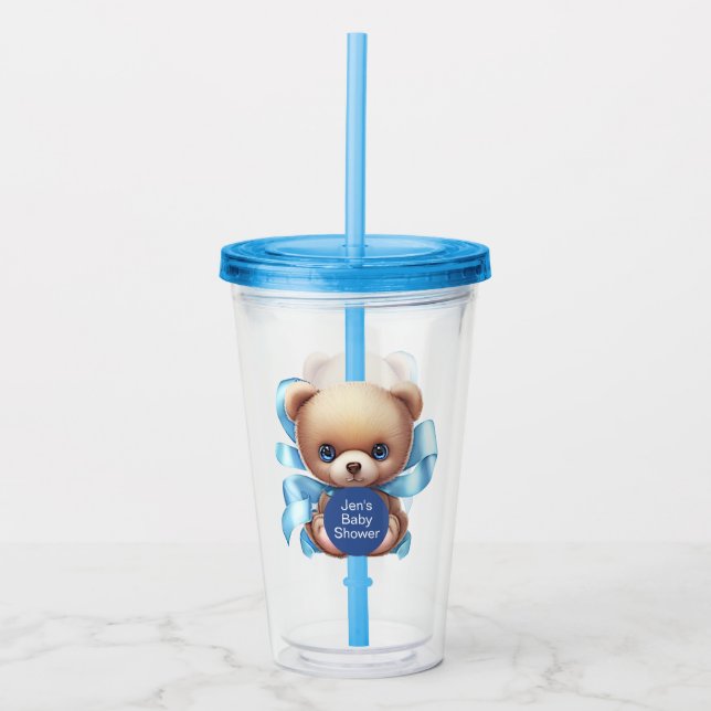 Teddy Bear Blue Baby Dusche Acryltrinkbecher (Vorderseite)