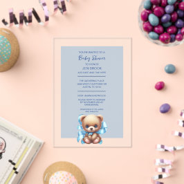 Teddy Bear Blue Baby Dusche Akryllische Einladung