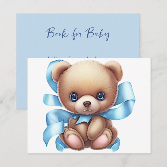 Teddy Bear Blue Baby Dusche Buchungsanfrage Begleitkarte (Vorne/Hinten)