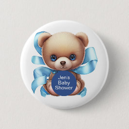 Teddy Bear Blue Baby Dusche Button