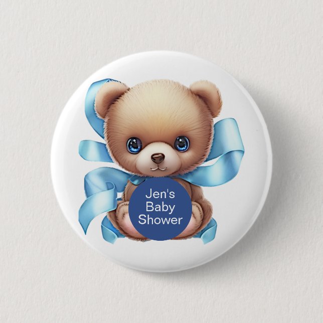 Teddy Bear Blue Baby Dusche Button (Vorderseite)