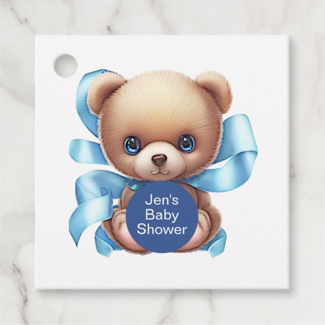 Teddy Bear Blue Baby Dusche Geschenkanhänger (Vorderseite)