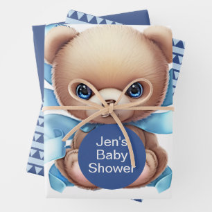 Teddy Bear Blue Baby Dusche Geschenkpapier Set